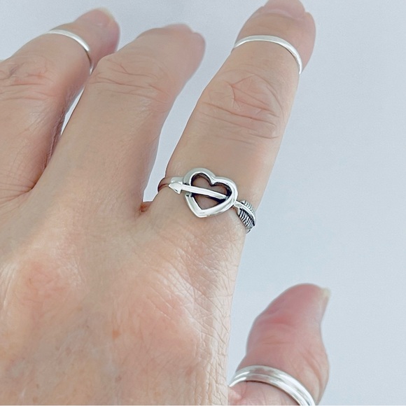 Sterling Silver Heart with Arrow Ring, Bow and Arrows, Promise Love Jewelry - Picture 12 of 13